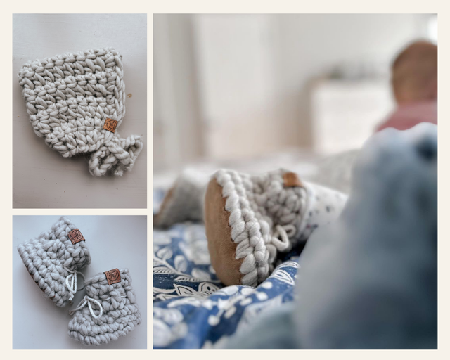 Ensemble de naissance : PANTOUFLES ET BONNET