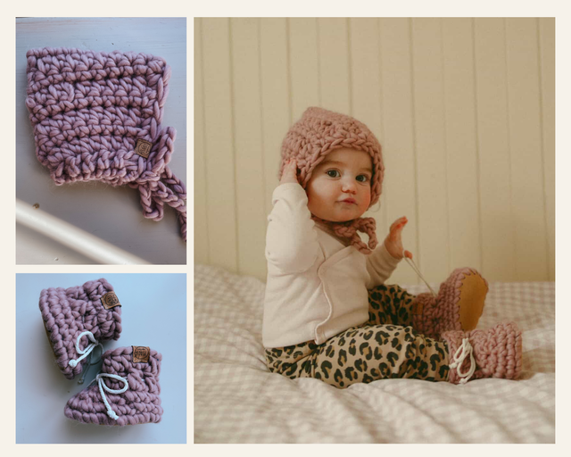 Ensemble de naissance : PANTOUFLES ET BONNET