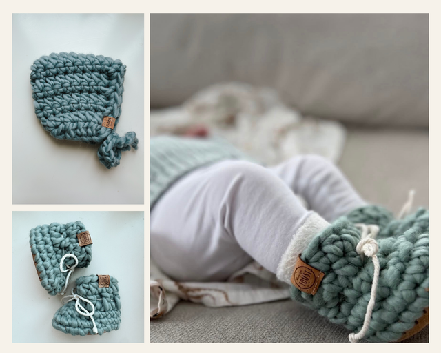 Ensemble de naissance : PANTOUFLES ET BONNET