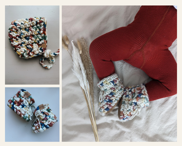 Ensemble de naissance : PANTOUFLES ET BONNET