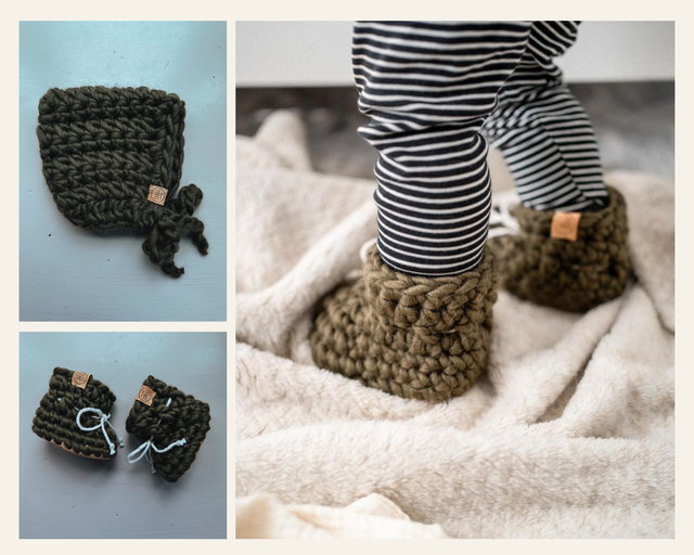 Ensemble de naissance : PANTOUFLES ET BONNET