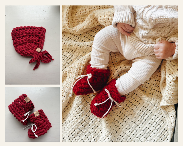 Ensemble de naissance : PANTOUFLES ET BONNET