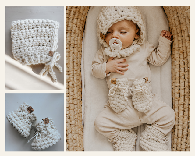 Ensemble de naissance : PANTOUFLES ET BONNET