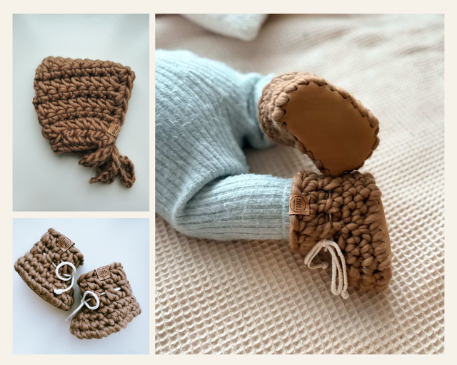 Ensemble de naissance : PANTOUFLES ET BONNET
